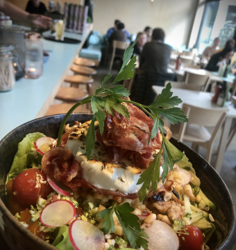 slaatje geitenkaas en Guanciale