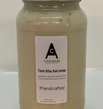 Tom kha kai (Thaise kokos soep met curry/ limoenblad en kip) 1 liter